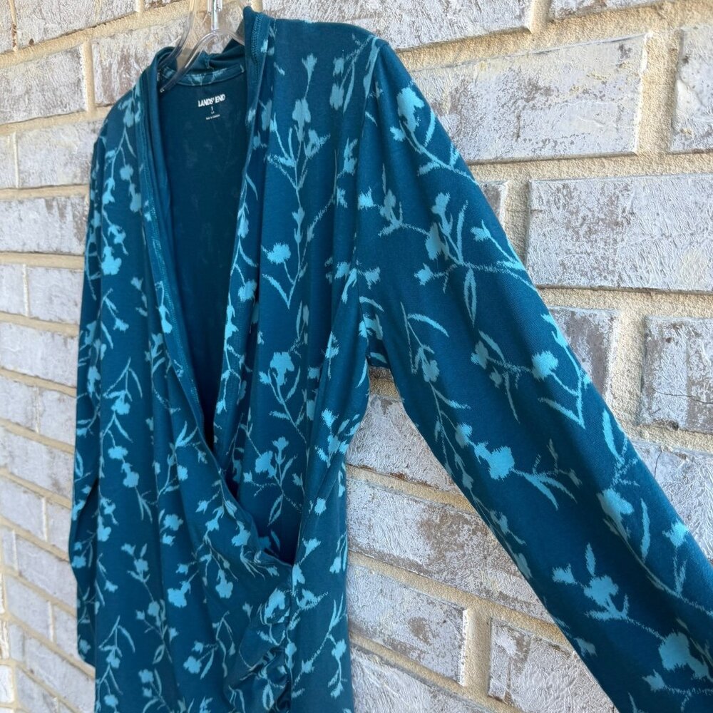 Lands' End Long Sleeve Faux Wrap V-Neck Floral Cotton Blend Blouse Size S - Picture 6 of 8